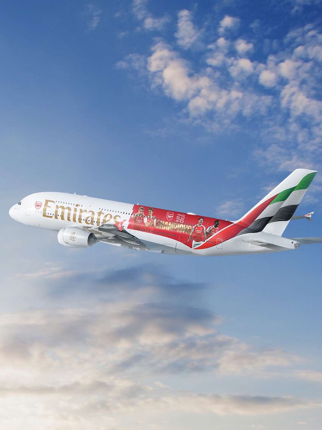 阿联酋航空推出阿森纳冠军主题A380彩绘机，致敬英超新王